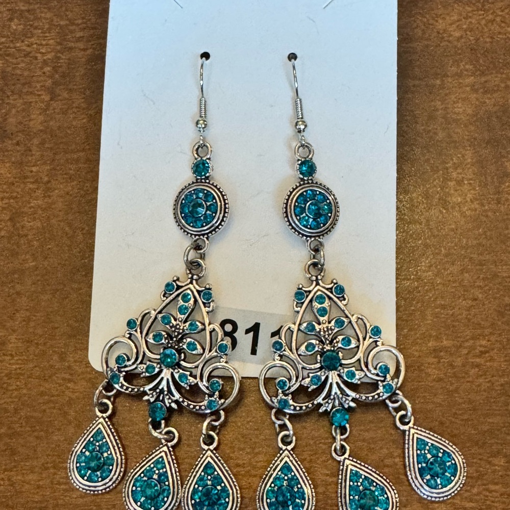 Elegant Silver and Blue Chandelier Earrings